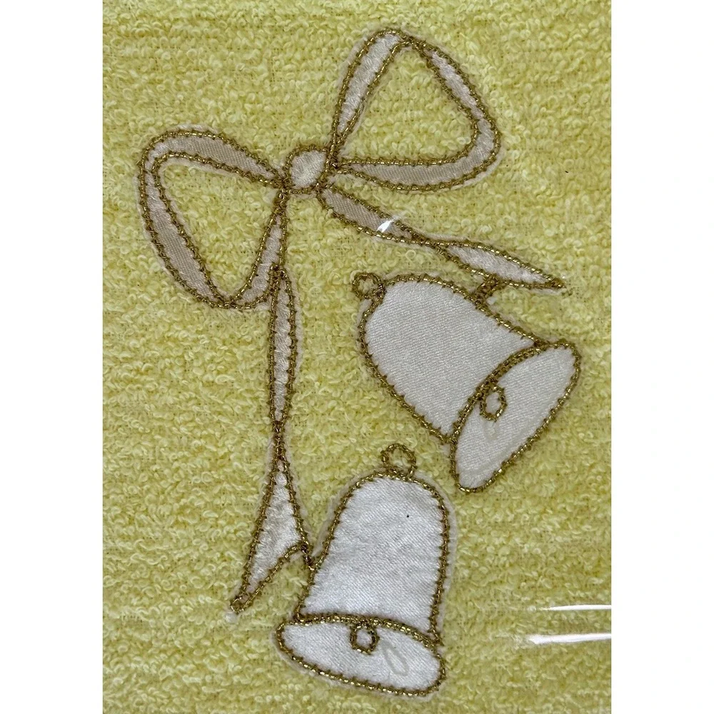 NOS Vintage Cannon Yellow Hand Towels Bells Dove Wedding Gift Christmas 3 Pc USA